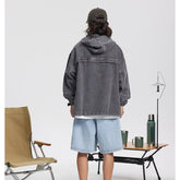 Unisex Jacket Retro Washed Hooded Denim Jacket for Men and Women Spring and Autumn Coat
